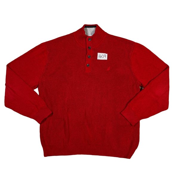 NAUTICA Sweater Men's L/S Shaker Stitch 1/4 Button Up High Neck Pullover Red 2XL - Picture 11 of 11